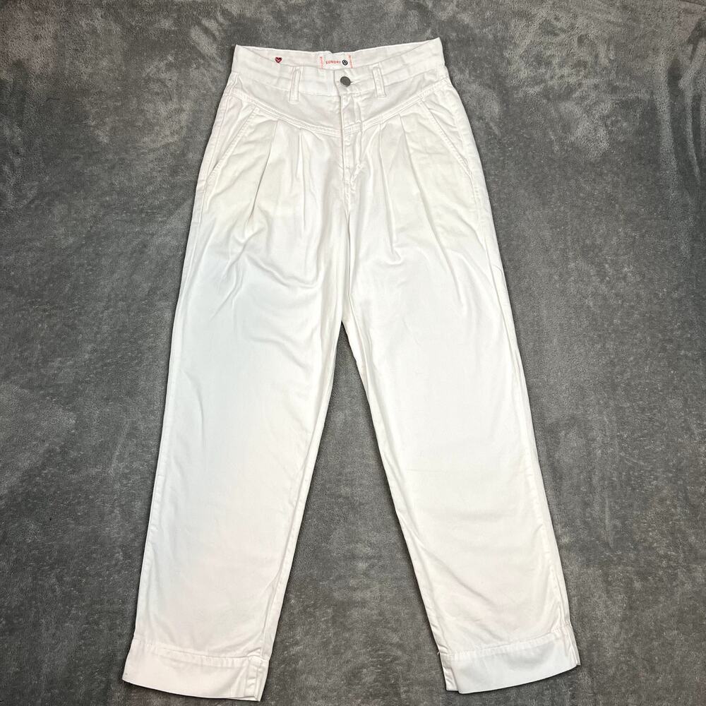 Sundry Womens 24‎ White Pleated High-Waisted Cropped Pants with Heart Embroidery